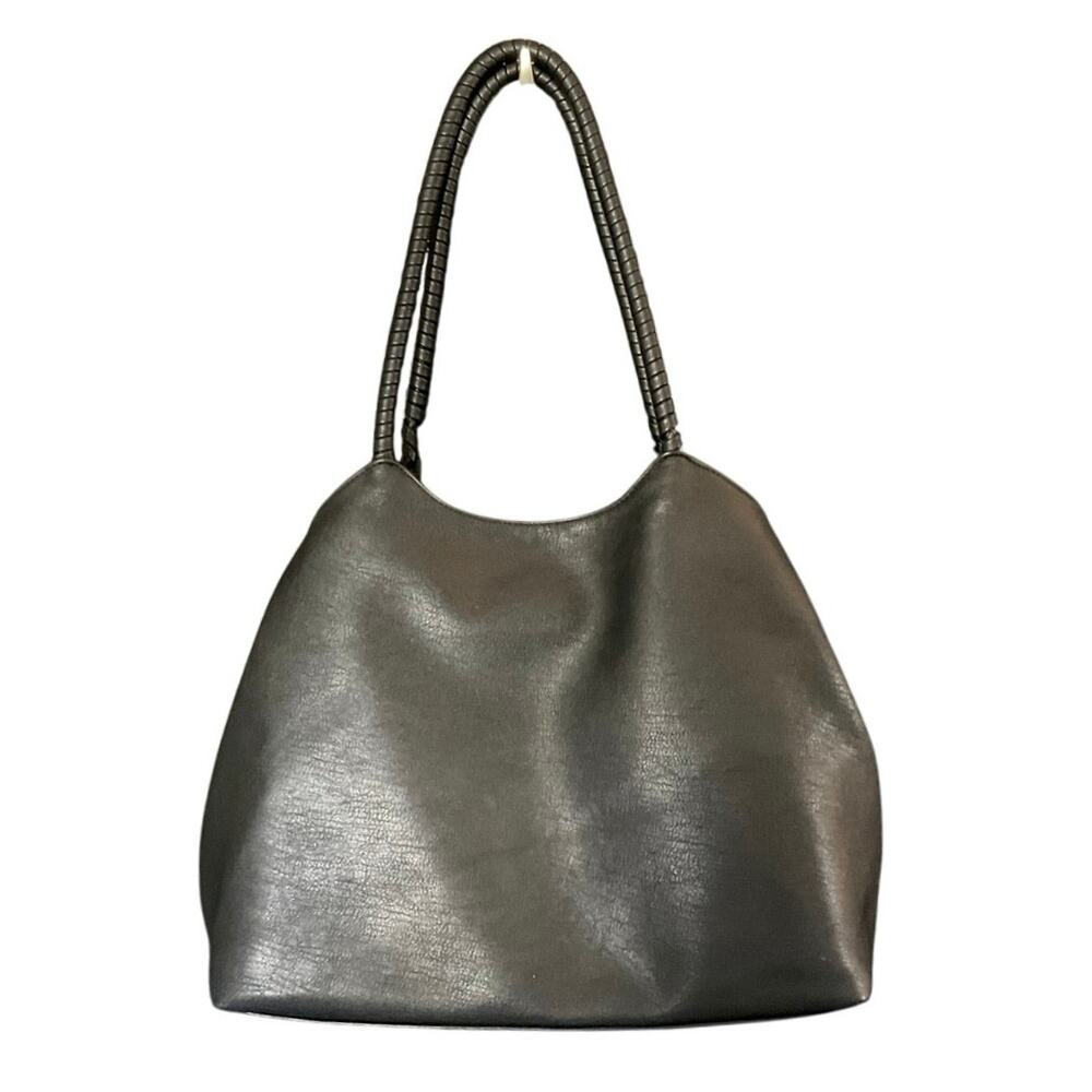 Antik Kraft Large Black Faux Leather Hobo Tote Bag with Wrapped Shoulder Straps